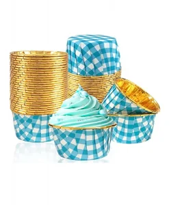 Supertrend Muffin Kek Kapsülü Kare Desenli Mavi-Altın 25li