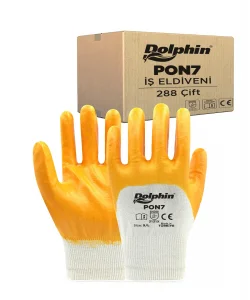 Supertrend Polyester Nitril İş Eldiveni Beyaz/Sarı PON7 9-L 288 Çift - Koli