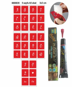 Taçlı Harfler Hint Kınası ile Geçici Dövme Yapma Seti