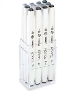 Touch Twin Brush Marker Fırça Uçlu Marker Seti 12 Renk MAVİ/YEŞİL GRİ TONLARI