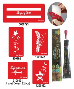 Yıldız Şerit Desenleri Hint Kınası ile Geçici Dövme Yapma Seti