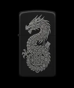 Benzinli Çakmak Ejderha Figürlü E Harfli Tasarım - V15
