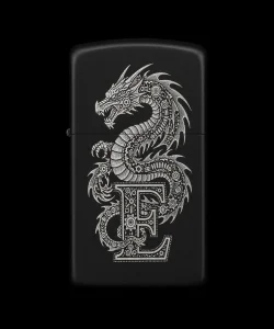 Benzinli Çakmak Ejderha Figürlü E Harfli Tasarım - V26