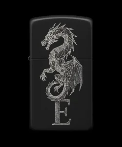 Benzinli Çakmak Ejderha Figürlü E Harfli Tasarım - V27
