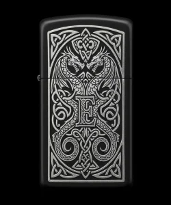 Benzinli Çakmak Ejderha Figürlü E Harfli Tasarım - V3