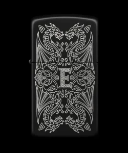 Benzinli Çakmak Ejderha Figürlü E Harfli Tasarım - V30