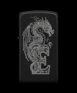 Benzinli Çakmak Ejderha Figürlü E Harfli Tasarım - V36