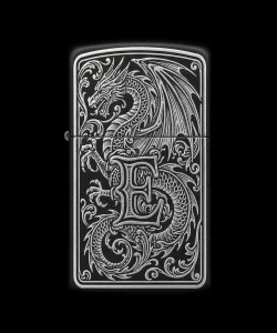 Benzinli Çakmak Ejderha Figürlü E Harfli Tasarım - V42