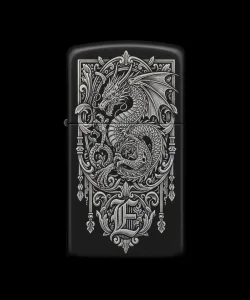 Benzinli Çakmak Ejderha Figürlü E Harfli Tasarım - V5