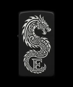 Benzinli Çakmak Ejderha Figürlü E Harfli Tasarım - V53
