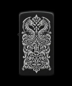 Benzinli Çakmak Ejderha Figürlü E Harfli Tasarım - V62