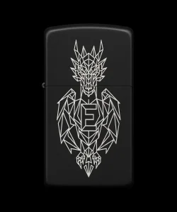 Benzinli Çakmak Ejderha Figürlü E Harfli Tasarım - V85