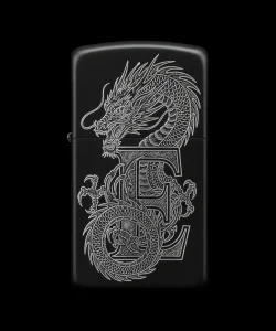 Benzinli Çakmak Ejderha Figürlü E Harfli Tasarım - V91