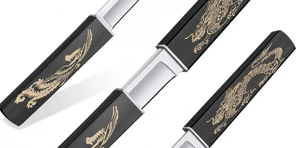 Çift Bıçak Tanto Siyah Ejder M390 Çelik 20 cm