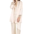 Fildişi Şık Üçlü Saten Gecelik Pijama Takımı
