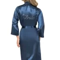 Lacivert Kısa Saten Bride Sabahlık