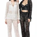 Siyah Şık Üçlü Büstiyerli Saten Sabahlık Gecelik Pijama