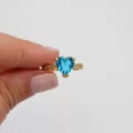 Altın Kaplama 8mm Mavi Kalp Zirkonlu Yüzük