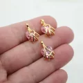 Altın Kaplama Kafes İçinde Kalp Pembe