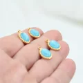 Altın Kaplama Mavi Sedef Taşlı Oval Uç