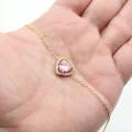 Altın Kaplama Sıra Taşlı Pembe Kalp-Zincirli Bileklik