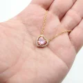 Altın Kaplama Sıra Taşlı Pembe Kalp-Zincirli Kolye