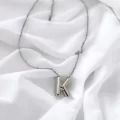 Çelik Harf Kolye Gümüş Renk K