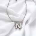 Çelik Harf Kolye Gümüş Renk N