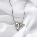 Çelik Harf Kolye Gümüş Renk T