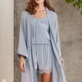 Dantelli Şık Kadın Sabahlık Takımı - Mist Renk
