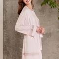 Dantelli Şık 3lü Pijama Takımı - Pudra Renk
