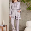 Dantelli Şık 3lü Pijama Takımı - Royal