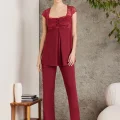 Kaliteli Şık Bordo 3Lü Pijama Takımı