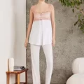 Dantelli Şık Brandy Renkli 3Lü Pijama Takımı