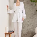 Kaliteli Şık 3lü Pijama Takımı - Ekru