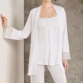 Kaliteli Şık 3lü Pijama Takımı - Ekru