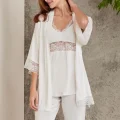Kaliteli Şık 3Lü Lohusa Pijama Takımı - Ekru