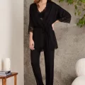 Kaliteli Şık Siyah 3Lü Pijama Takımı