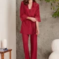 Kaliteli Şık Bordo 3Lü Pijama Takımı