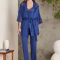 Kaliteli Şık Lacivert 3Lü Pijama Takımı