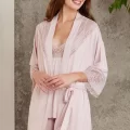 Kaliteli Şık 3Lü Pijama Takımı - Pudra Renk