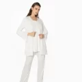 Güpürlü Şık Günlük Pijama Takımı - Ekru