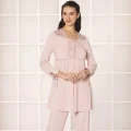 Güpürlü Şık Penye Pijama Takımı - Pudra Renk