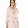 Güpürlü Şık Penye Pijama Takımı - Pudra Renk
