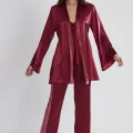 Kaliteli Şık 3lü Kadın Pijama Takımı - Bordo Renk