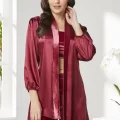 Kaliteli Kadın Şık Crop Pijama Takımı - Bordo Renk