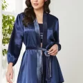 Kadife Şık Kadın Crop Pijama Takımı Lacivert