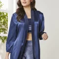 Kadife Şık Kadın Crop Pijama Takımı Lacivert