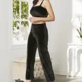 Kaliteli Şık Kadın Crop Pijama Takımı - Siyah