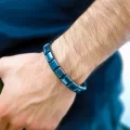 Kare Hematit Doğaltaşlı Çelik Halat Ve Klips Bileklik